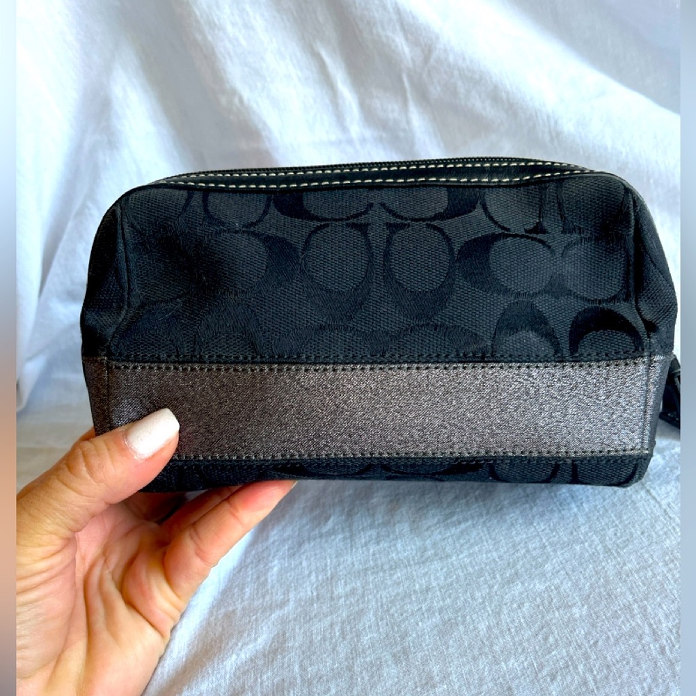 Coach Black and Gray Striped Cosmetics Bag with Sleek Design